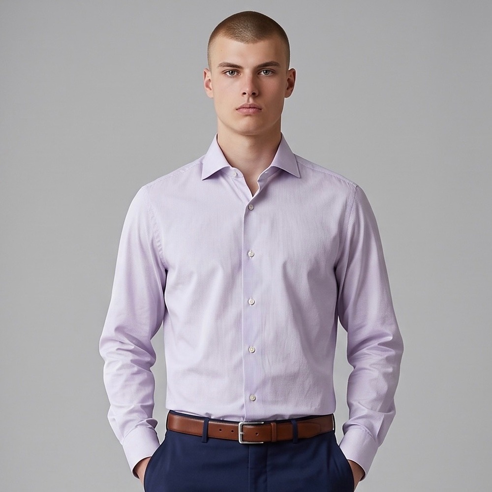 Canali Dress Shirt Mens 15 38 Light Purple Cotton Spread Collar Made In Italy